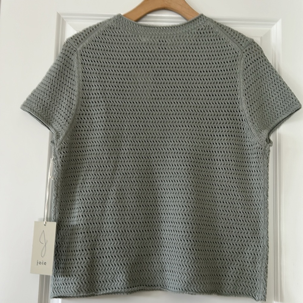 ⭐️NWT!⭐️Joie Sage Green Crochet Knit Cotton Sweater Top Sz Lg with MEASUREMENTS - Picture 7 of 10